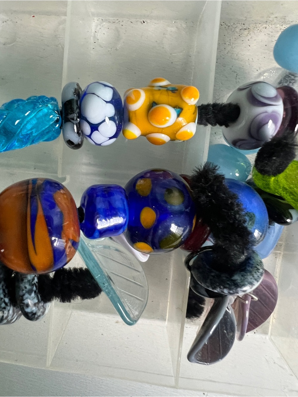 Lampwork Bead Lot green redPurple and gemstone strand - Picture 3 of 6